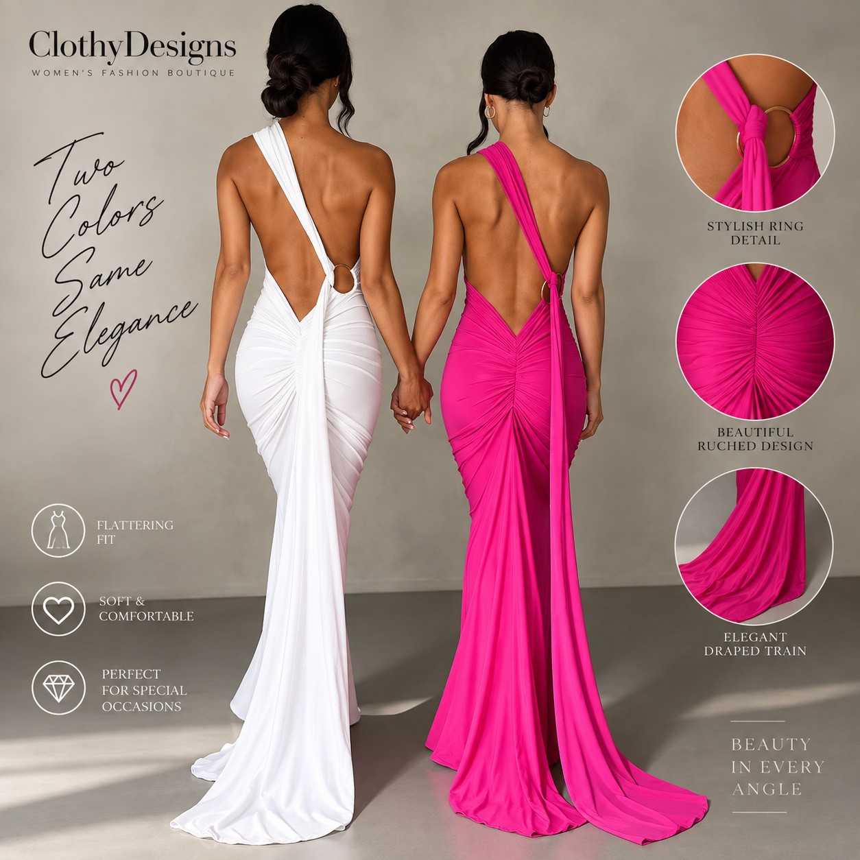 Women’s Backless Ruched Maxi Dress – Irregular Hem Sleeveless Elegant Party & Club Dress